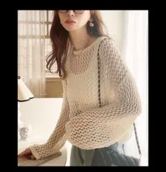 ✴美品✴ メッシュニット アイボリー 長袖 透かし編み Mサイズのサムネイル