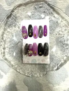 ネイルチップ 紫 黒 グリッター