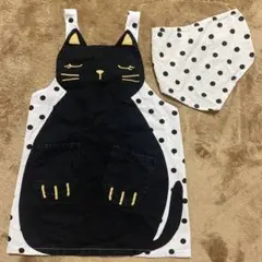 黒猫デザイン 子供用エプロンと三角巾セット