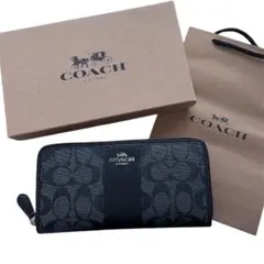 COACH コーチ シグネチャー 長財布 ラウンドファスナー 黒 ブラック 箱付