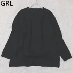 グレイル　リブニットセーター　Vネック　サイドスリット　シンプル　無地　ブラック