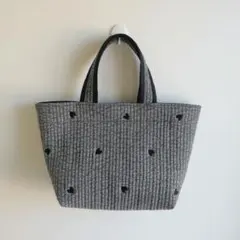 完成品✱ヌビバッグMサイズ✱グレー×ハート刺繍✱ハンドメイド