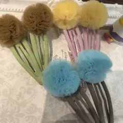 大量3ペア♡❤︎☆ポンポンセット09の4可愛いレースポンポンのパッチンピン6個特価