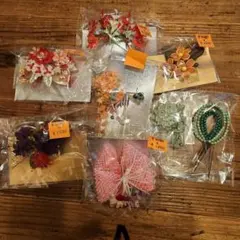 レトロな和風花飾りヘアピンセット　8点