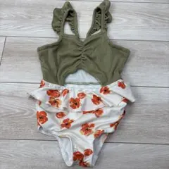 フリル付きオリーブグリーン水着　ワンピース水着　バースデイ