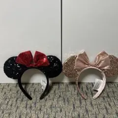 ディズニー カチューシャ セット 黒赤・ピンクゴールド