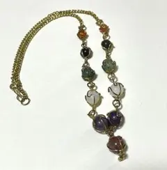 ヴィンテージ　多色天然石　ビーズネックレス