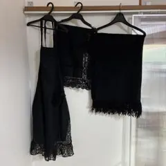 黒ショール、ひざかけ、レースエプロン3点セット