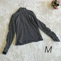 a1764【タートルネック】コットン 100% ボーダー 長袖トップス M