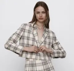 クロップド チェック柄 ブレザー