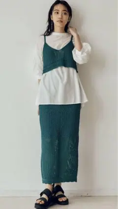 MURUA ムルーア クロシェ ペンシル スカート グリーン