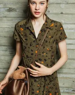 新品　LOUNIE ルーニィ　ワンピース　レオパード　カーキのペチコート付き