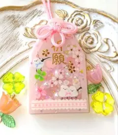 匿名配送✨シマエナガ御守り風♥桜シェイカー❀ローズクォーツ入