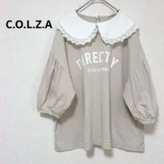 コルザ ベージュ ビック襟付き ロゴカットソー レース Ｔシャツ