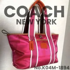 COACH コットン×レザーハンドル デザイン ハンドバッグ