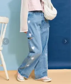 ハローサンフランシスコ ハート柄 ダメージデニム