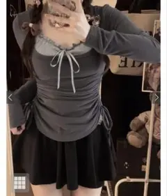 フリルリボンキャミソールメドロストトップスアンサンブル