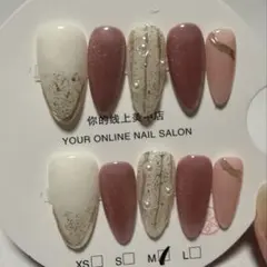 ネイルチップ 海外製 ハンドメイド M ピンク 白 ゴールド ニュアンス 可愛い