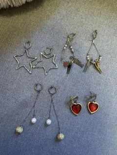 多様なデザインのイヤリングセット星 ハート パール 個性デザイン 中古