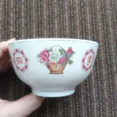 中国制造　广西贺县　HX「四季豊収」　花籠文様　茶碗のサムネイル