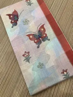 着物　蝶の刺繍 袋帯　紬　六通