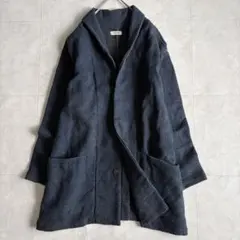 Plantation ショールカラーコート 紺M 綿毛混 ゆったり日本製