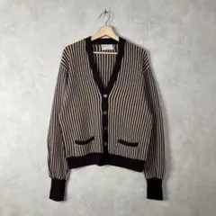 60s USA古着 ストライプ柄 ウールニットカーディガン 茶色 vintage