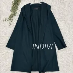 INDIVI ノーカラーコート ジャケット フード ボタンなし 38 羽織り 毛