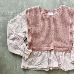 ZARA キッズ 女の子 104 シャツ ニットベスト ピンク