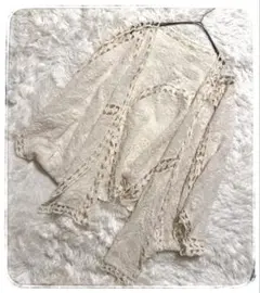 ナチュラル フリーサイズ レースカーディガン ◆羽織り ショール風 ベージュ系