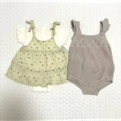 プティマイン ママラク ロンパース 3点セット 女の子 ナチュラル 80 夏