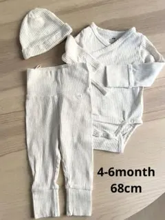 H&Mオーガニックコットンロンパース帽子パンツセット 4-6month68cm