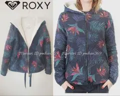 美品◆ROXY キルティング 総柄ボア パーカー 花柄 フード