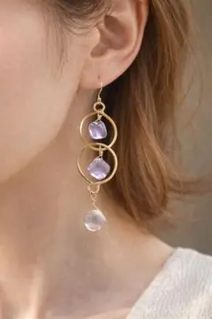 アメジスト　ダブルフープ　天然石ピアス　or イヤリング