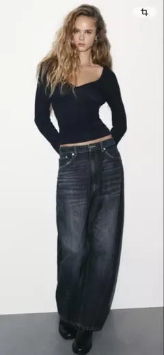 ZARA ミッドライズバギーバレル　ネイビーブルー　36