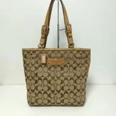 希少色 COACH F14281 シグネチャー プリーテッド トートバッグ 深緑 