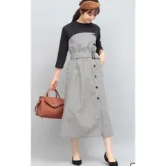 ヴィス VIS 7分袖ドッキングベアワンピース チェック柄