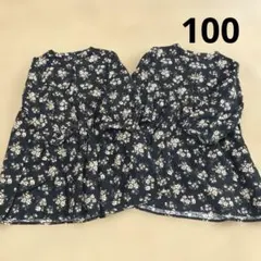 双子　プティマイン　花柄　ブラック　ワンピース　100