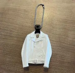 Schottワンスターコレクション・ガチャ・革ジャン型キーホルダー・白・ホワイト