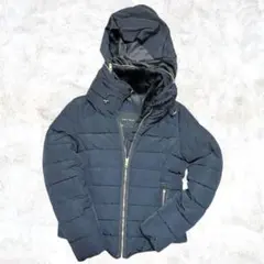 ZARA ザラベーシック ダウンジャケット ジップ ネイビー ブラック　2way