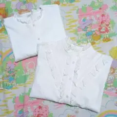 * 古着 長袖ホワイトコットンブラウス 2点セット *