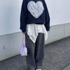Poppy ハートフリルスウェット ブラック Heart tulle sweatshirt (black) – POPPY