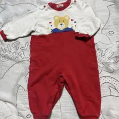 最終☆レトロ　ミキハウス ☆赤白 ワッペン刺繍 カバーオール☆90