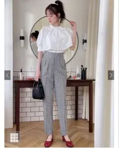 GRL ギンガムチェック テーパードパンツ XS センタープレス 美脚 韓国風