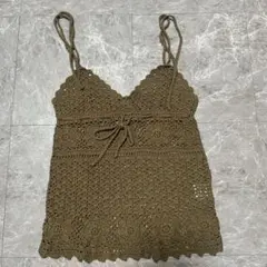 CECIL McBEE オリーブ かぎ針編みキャミソール Mサイズ g7