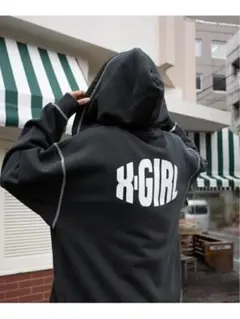 エックスガールx-girl チャコールグレージップアップスウェットフーディ