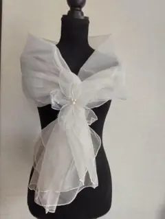 フラワー装飾 ホワイト シフォンショール　オーガンジー