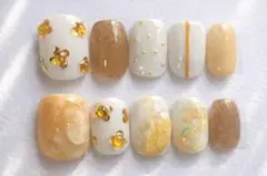 現品　ネイルチップ　オレンジネイル　ニュアンス　マグネット　花柄