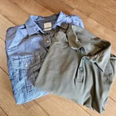 メンズ服　L（XL）青色シャツとオリーブグリーンポロシャツ
