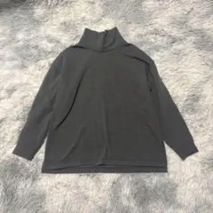 美品 ユニクロ ハイネック カットソー ダークグレー XL オーバーサイズ